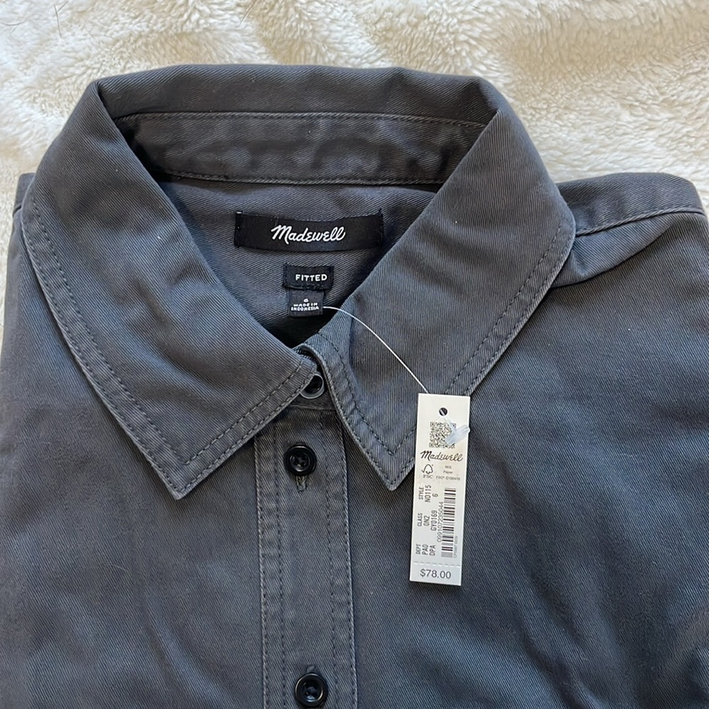 Madewell  Darted Button-Up Shirt in (Re)generative Chino NWT Color Dark pavement - Picture 4 of 8